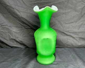 Fenton Green Bubble Optic Pinch Vase