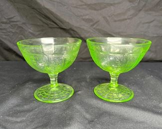 2 VTG Princess Green Uranium Glass Sherbet Cups