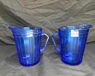 2 VTG Hazel Atlas Aurora Cobalt Mini Pitchers