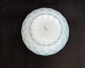 Victorian Blue Quilted MOP Ruffled Satin Vase