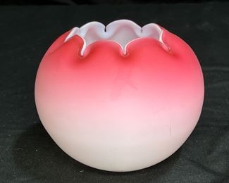 Fenton Pink Satin White Cased Rose Bowl