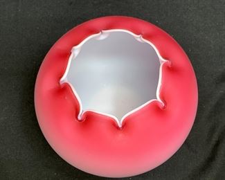 Fenton Pink Satin White Cased Rose Bowl