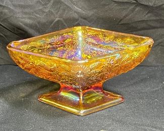 2 Indiana Harvest Gold Carnival Glass Dishes