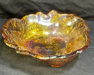 2 Indiana Harvest Gold Carnival Glass Dishes