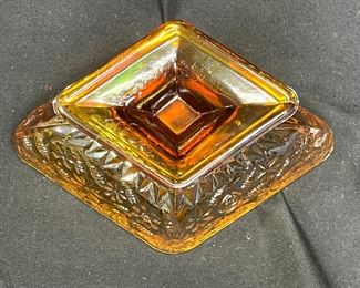 2 Indiana Harvest Gold Carnival Glass Dishes