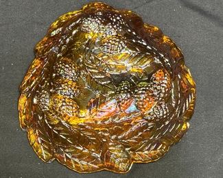 2 Indiana Harvest Gold Carnival Glass Dishes