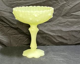 VTG Fenton Custard Cabbage Rose Pedestal Compote