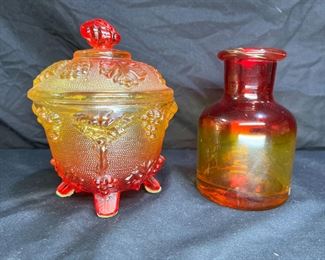 2 VTG Jeanette & Blenko Candy Dish & Bottle