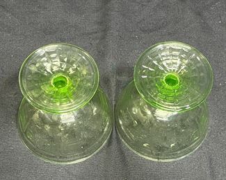 2 VTG Princess Green Uranium Glass Sherbet Cups