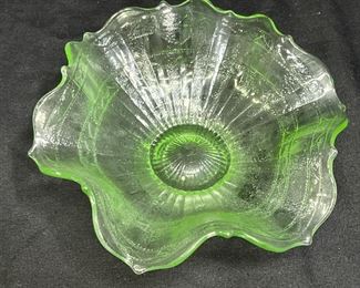 VTG Green Uranium Glass Candy Dish