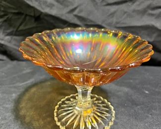 Vtg Amber Carnival Glass Compote & Footed Bowl