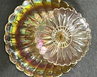 Vtg Amber Carnival Glass Compote & Footed Bowl
