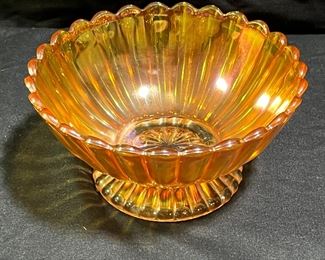 Vtg Amber Carnival Glass Compote & Footed Bowl