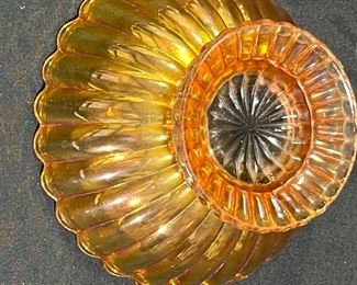 Vtg Amber Carnival Glass Compote & Footed Bowl