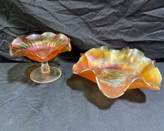 Margold Carnival Glass Horse Bowl & Compote