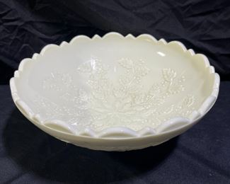 L.G. Wright Custard Glass Holly Pattern Bowl