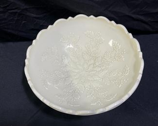L.G. Wright Custard Glass Holly Pattern Bowl