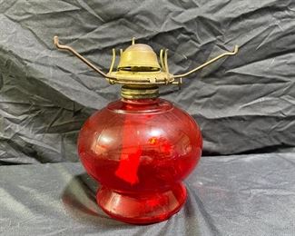 Vintage Ruby Red GLass Oil Lamp 8" Tall
