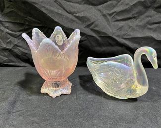 2 Vintage Fenton Iridescent Candle Holders