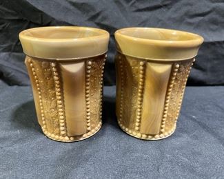 2 Joe St. Clair Choclate Slag Holly Bead Tumblers
Description
- Holly Beaded Panel Tumblers Slag Glass