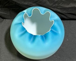 Large Satin Blue to White Rose Bowl