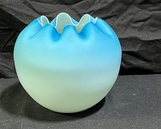 Large Satin Blue to White Rose Bowl