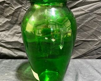 2 Vtg Hocking Forest Green 9" & 6 3/8" Vases