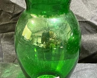 2 Vtg Hocking Forest Green 9" & 6 3/8" Vases