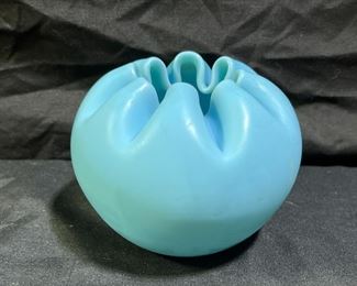 Fenton Blue Satin Rose Bowl