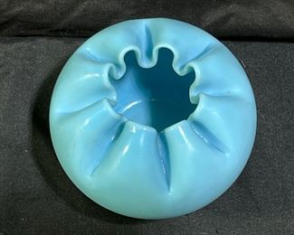 Fenton Blue Satin Rose Bowl
