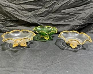 Clear & Green EAPG Colorado Lacy Medallion Dishes