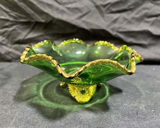 Clear & Green EAPG Colorado Lacy Medallion Dishes