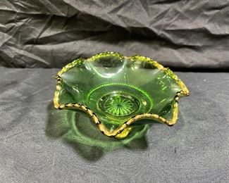 Clear & Green EAPG Colorado Lacy Medallion Dishes