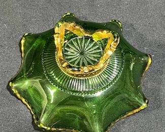 Clear & Green EAPG Colorado Lacy Medallion Dishes