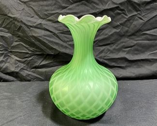 Antique Green MOP Satin Quilted Vase