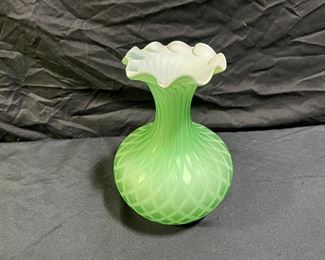 Antique Green MOP Satin Quilted Vase