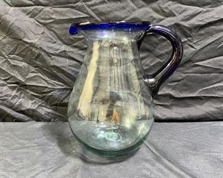 Hand Blown Cobalt & Clear Pitcher