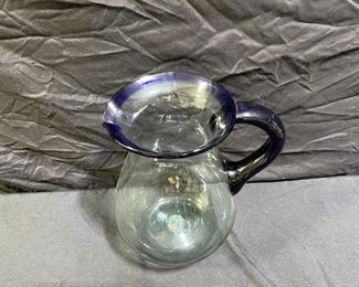 Hand Blown Cobalt & Clear Pitcher