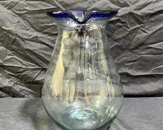 Hand Blown Cobalt & Clear Pitcher