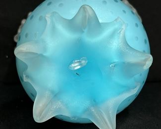 Fenton Satin Blue Bubble Optic Ruffle Fan Vase