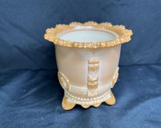 Vintage Greentown Caramel Slag Glass Sugar Bowl