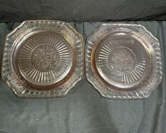 2 Pink Mayfair Open Rose 9.5" Square Plates