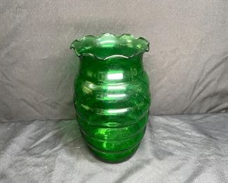 Hocking Emerald Green Beehive Vase & Avon Bottle