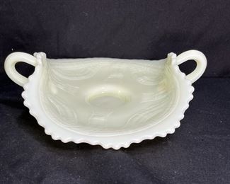 Fenton Custard Prayer Rug 2 Handled Dish