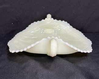 Fenton Custard Prayer Rug 2 Handled Dish