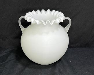 Stevens & Williams White Satin Ruffle Top Vase