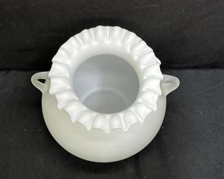 Stevens & Williams White Satin Ruffle Top Vase