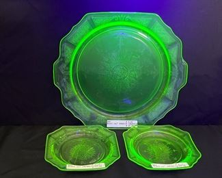 Green Princess Glass Cake Plate & Dessert Plates