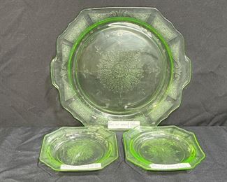 Green Princess Glass Cake Plate & Dessert Plates