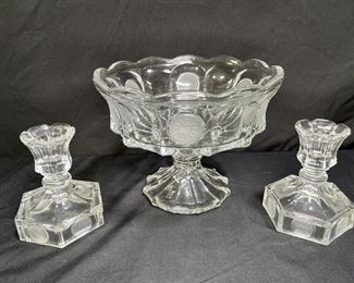 Vintage Fostoria Coin Glass Pedestal Bowl & Candle